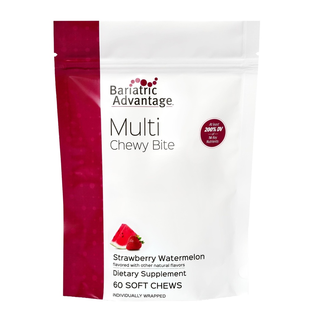 Bariatric Advantage Multi Chewy Bite - Soft Chew Multivitamin til Bariatric Kirurgi Patienter - Chewable Multivitamin med folinsyre, Vitamin D3 & mere - Jordbær Watermelon Flavor - 60 Greve