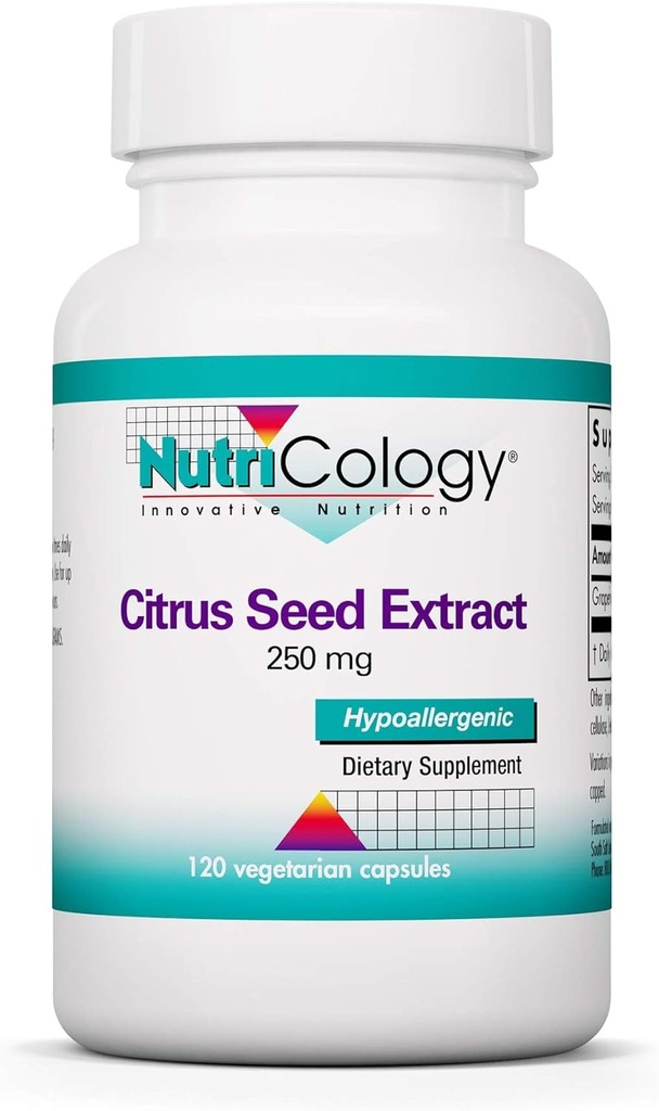 Nutricology Citrus Seed Extract Supplement - Grapefrugt Seed Extract 500mg, Understøtter metaboliske funktion, Contaminant Free, Vegetariske Kapsler - 120 Greve