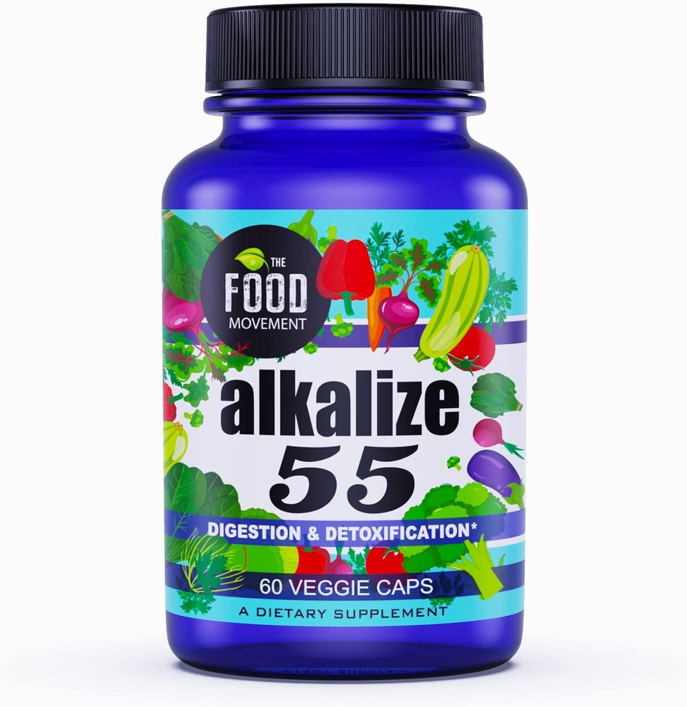 The Food Movement - Alkalize 55, 55 fermenterede fødevarer med Black Earth Humic Fulvic Trace Minerals, Electrolytes, pH balance, immunboosting, Vegan - 60 Veggie caps