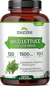 Zazzee Extra Strength Wild Lettuce 10:1 Extract, 1500 mg Strength, 120 Vegan Capsules, Potent Lactuca Virosa Variety, Concentrated 10X Extract, 100% Vegetarian, All-Natural, Non-GMO, Made in The USA