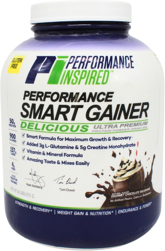 Performance Inspired Nutrition Smart Mass Gainer – 50G Protein, 900 Calories, Creatine, L-Glutamine & Digestive Enzymes – Muscle Recovery & Growth – Chocolate Milkshake – 6 lb
