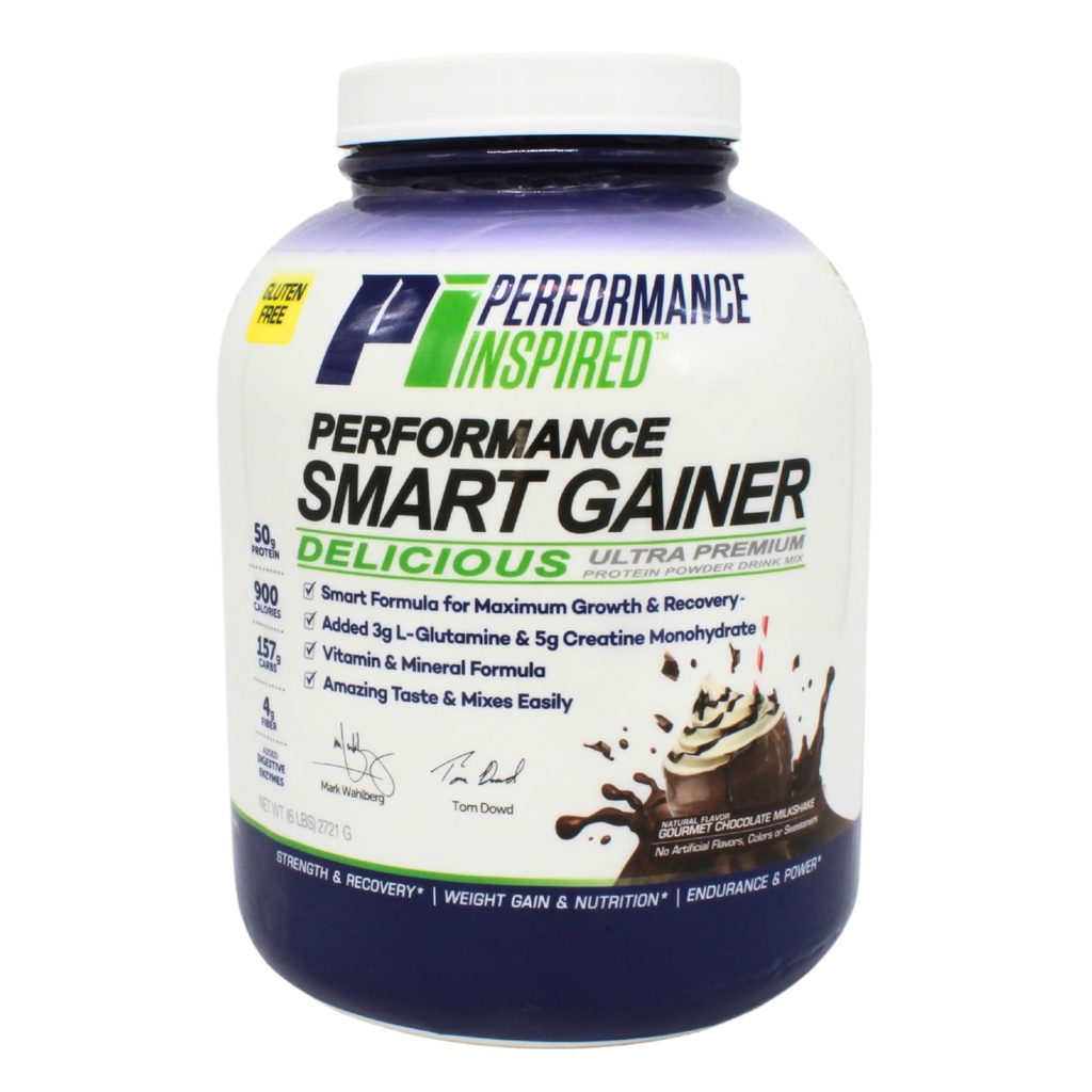 Performance Inspireret Nutrition Smart Mass Gainer - 50G Protein, 900 kalorier, Creatin, L- Glutamin & fordøjelsesenzymer - Muscle Recovery & Growth - Chokolade Milkshake - 6 LB
