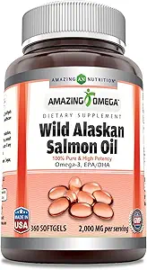 Amazing Omega Wild Alaska Salmon Oil 2000mg Per Serving Softels Supplement (360)