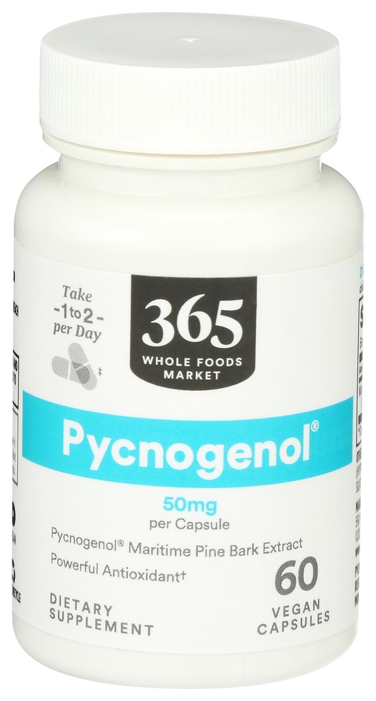 365 af Whole Foods Market, Pycnogenol Maritime Pine Bark Extract, 50mg Vegan Capsules, 60 Greve
