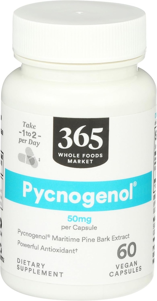 365 af Whole Foods Market, Pycnogenol Maritime Pine Bark Extract, 50mg Vegan Capsules, 60 Greve