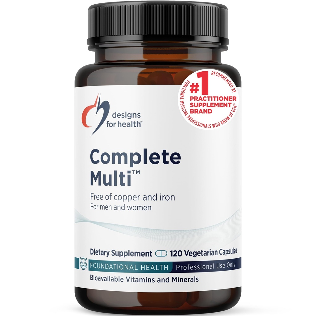Design til sundhed DFH Complete Multi - Omfattende Multi Vitamin + Mineral supplement med folat, 1000 IE D-vitamin, immunsupportvitaminer - Multivitamin med ingen kobber, ingen jern (120 kapsler)