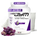 JYM Supplement Science Iso JYM Grape, 90 kalorier, 100% Whey Protein Isolate, Zero Fat, Zero Sugars, Mikes Clear, for kvinder og mænd, 20 Servering
