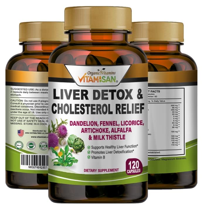 VITAMIAN lever rengøring Detox Kosttilskud med mælk Thistle-Fennel- Alfalfa- vitamin B- Artiskoke- Dandelion rodstøtte Mænd & kvinder 120 Caps Detox rense & boost immunforsvar