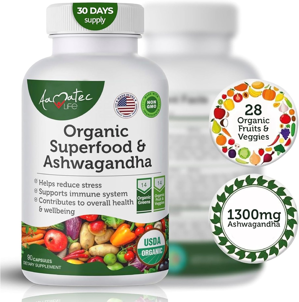 Økologisk Superfood Grønne frugter og grøntsager Kompleks med Ashwagandha