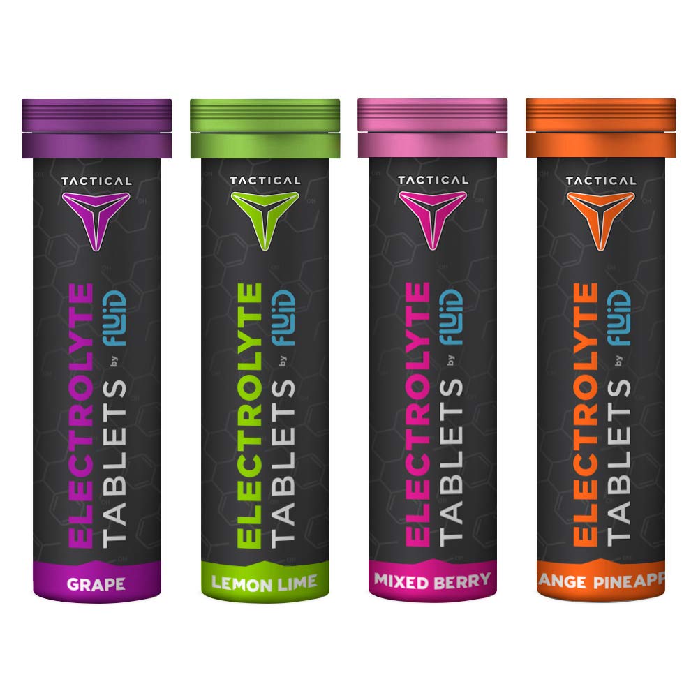 Fluid Tactical- Effervescent Hydration Tablets, Electrolyte Erstatning & Dehydrering Prevention, 4 Pack, 40 Servere (Variety)