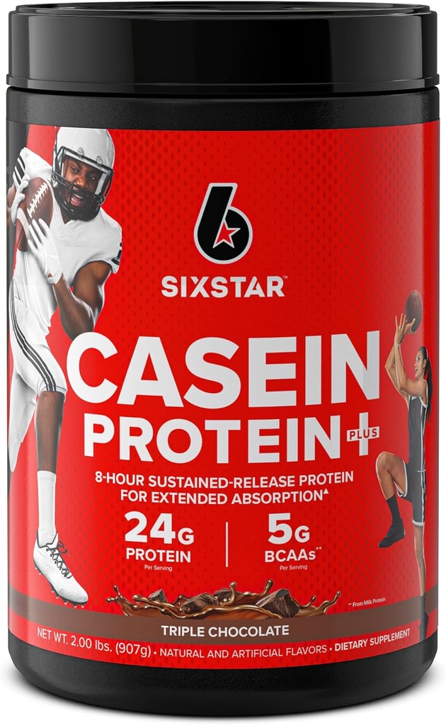 Six Star Casein Protein Powder Elite Casein Protein Powder Blow- Digesting Micellar Casein Protein Powder for Muscle Gain Triple Chocolate Protein Powder, 2 lbs (26 Servere) (Pakke Maj Vary)