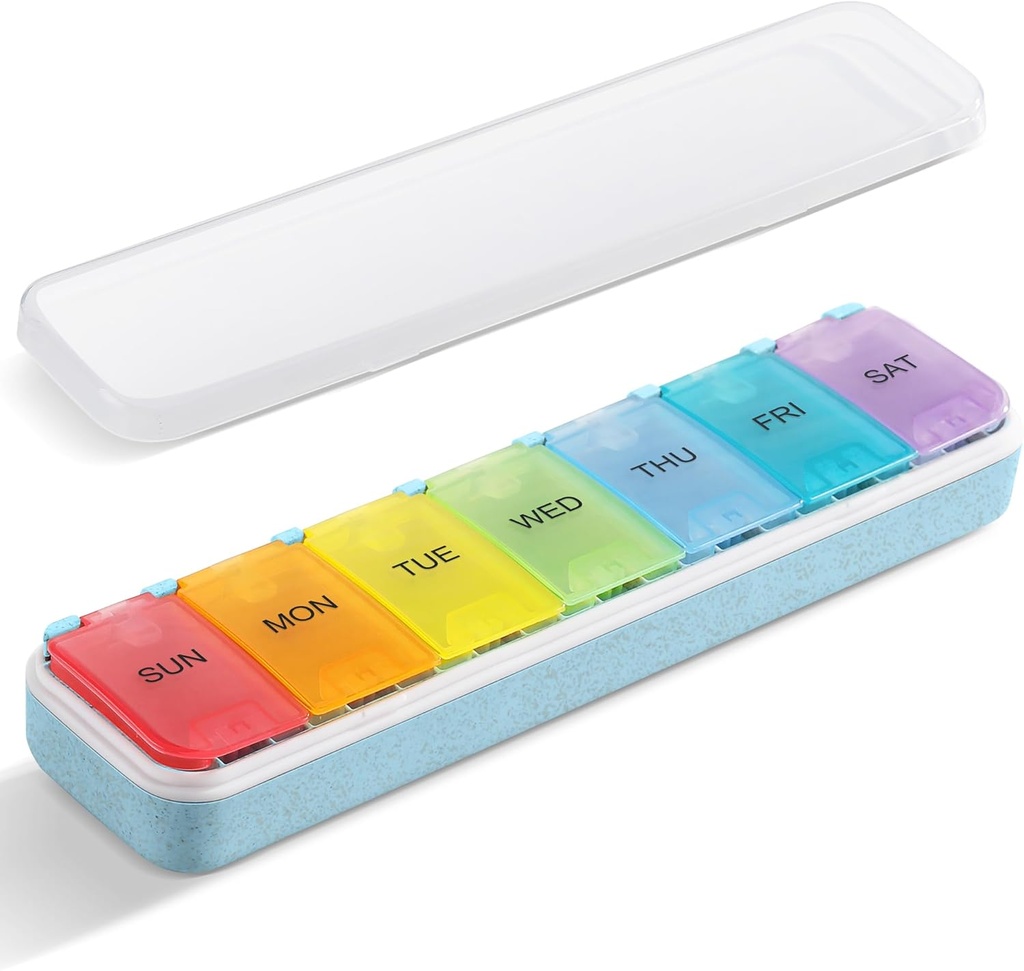Zannaki Grain Fiber XL Ugentlig Pill Organizer 7 dag, Pop Open store rejse Daily Pill Box, Fugt Bevis uge Pill Holder Container, Gigt venlig medicin sag for vitamin medicin supplement