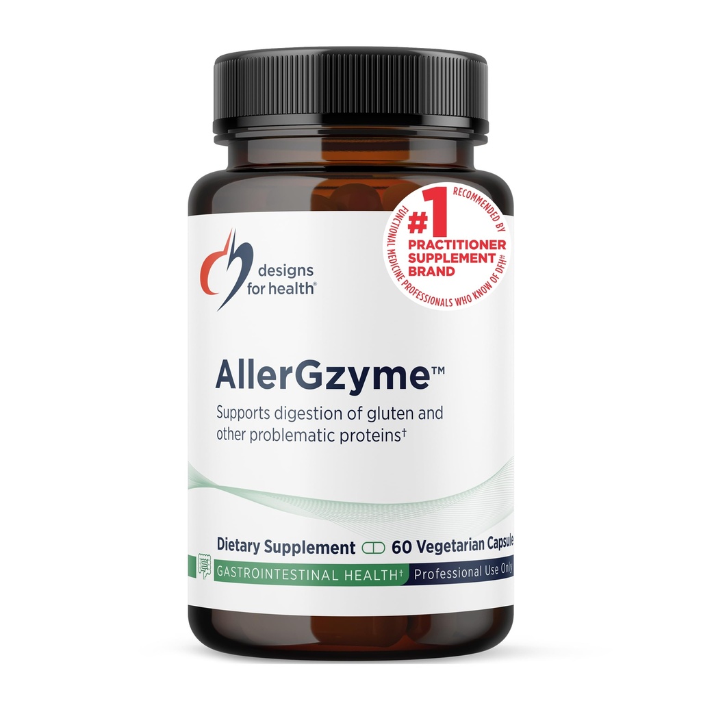 Design for sundhed AllerGzyme fordøjelsesenzymer Supplement - Understøtter fordøjelse af gluten, Dairy + Proteiner med protein + bromelain - Non- GMO + Dairy Free (60 kapsler)