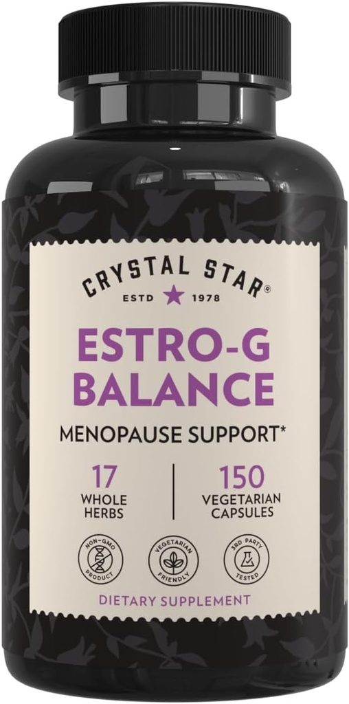 Crystal Star Estro G Balance Supplement (150 kapsler) - Herbal Menopause Support med Black Cohosh, Rehmannia, Damiana & Lakrids - Vegetar & Non- GMO