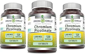 Amazing Formulas Chrom Picolinate Note 124; 1000 Mcg Tablets Supplement Note 124; Non-GMO-nummer 124; Gluten Free Note 124; Made in USA (3 Pack, 120 Count)
