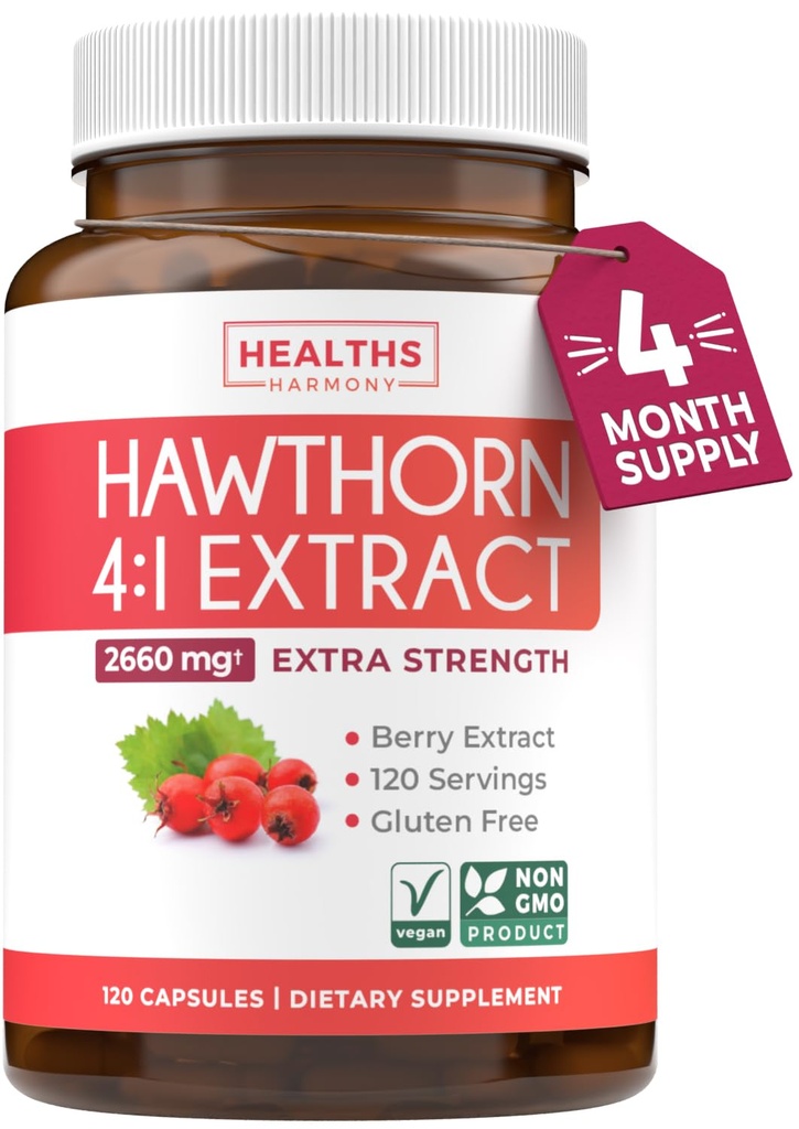 Super potent Hawthorn Berry Extract Kapsler - Hawthorn Berry supplement Lavet af ekstra styrke Koncentrat til støtte hjerte og fordøjelsessygdomme - Vegan Non- GMO & Gluten Free (4 måneder Tilgang)