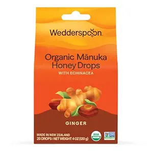 Wedderspoon Organic Manuka Honey Drops, Ingefær & Echinacea, 20 Greve (pakke med 1)