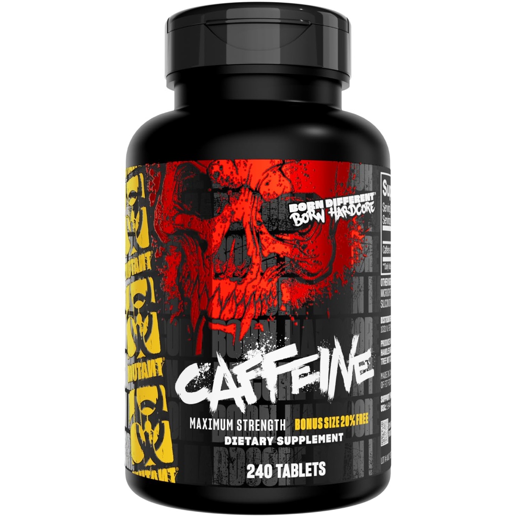 Mutant Koffein piller - Farmakoterapeutisk - Grade Pure Koffein supplement til at øge energi, Focus, Mental Alerness, Performance, & Endurance - Reducerer træthed & genskaber Wakein - 240 tabletter