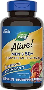 Naturen er i live! Mænds 50 + Complete Multivitamin, Understøtter multiple Body Systems *, Understøtter Cellular Energy *, High Potency B- Vitaminer, Gluten- Free, 130 tabletter (Packaging May Vary)