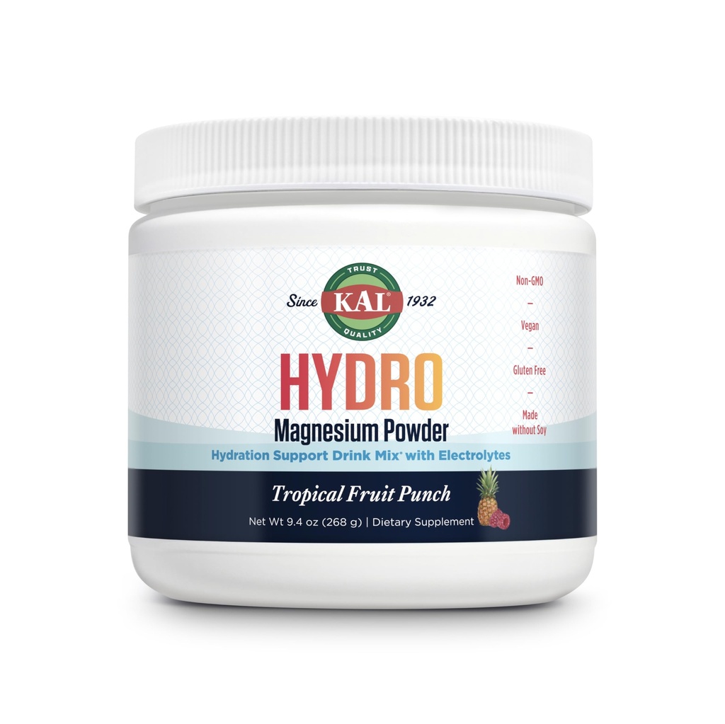 KAL Hydro Magnesium Plus Electrolytes Powder - Tropical Fruit Punch - Natrium, Chlorid, Kalium Supplement - Hydration & Cellular Energy Drink Mix - Ingen sukker - 60- Day Garanti, 50 Servering, 9.4 OZ