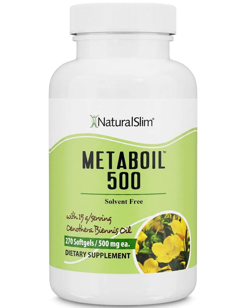NaturalSlim Aften Primrose Olie til kvinder 1500mg fra Cold Pressed Oil - Metaboil 500 GLA Supplement Gamma Linolensyre til kvinders sundhed, Metabolisme, hjerte og hud sundhed - 270 Softgels