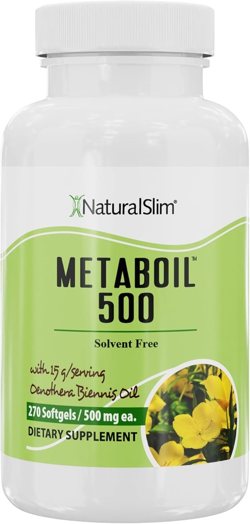 NaturalSlim Aften Primrose Olie til kvinder 1500mg fra Cold Pressed Oil - Metaboil 500 GLA Supplement Gamma Linolensyre til kvinders sundhed, Metabolisme, hjerte og hud sundhed - 270 Softgels