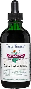 Vitanica Daily Calm Tonic, Natural Liquid Stress Relief Supplement, Dr. Formuleret, Organic Lemon Balm, Kava Kava og Passion Flower, for kvinder, Mænd og voksne, Vegan, 4 Ounce (Daily Calm Tonic)