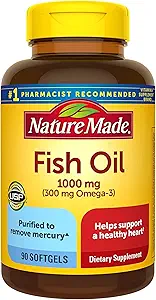 Fish Oil 1000 mg, 90 Softgels, Omega 3 Supplement for Heart Healths,
