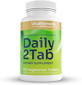 Daily2Tab - Alt hvad du behøver Multivitamin Plus Multimineral Formel. 26 essentielle næringsstoffer til kvinder og mænd, 60 tabletter