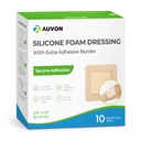 AUVON Silicone Foam Dressing med store påklædningskant, 3 "x 3" 10 Pakker Såret Klædning Bandage med høj Absorption, Vandtæt Silicone Foam Pads til Sår Care & Protection Plus Cushioning