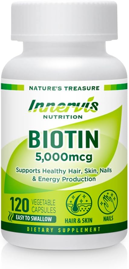 Høj potens Biotin 5000mcg - Understøtter hår, hud & negle sundhed, 120 Veggie kapsler