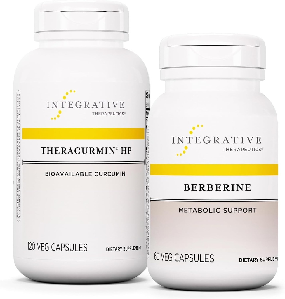 Integrativ terapi Bundle med berberine, 60 kapsler & Theracurmin HP, 120 kapsler - Berberine til metabolisk support * - Theracurmin supplement Det er 27x mere biotilgængelig *