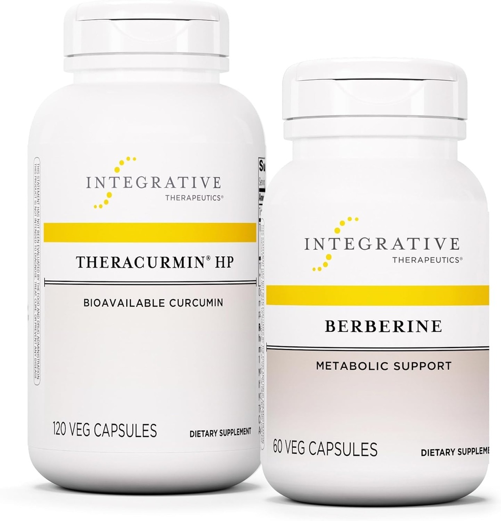 Integrativ terapi Bundle med berberine, 60 kapsler & Theracurmin HP, 120 kapsler - Berberine til metabolisk support * - Theracurmin supplement Det er 27x mere biotilgængelig *