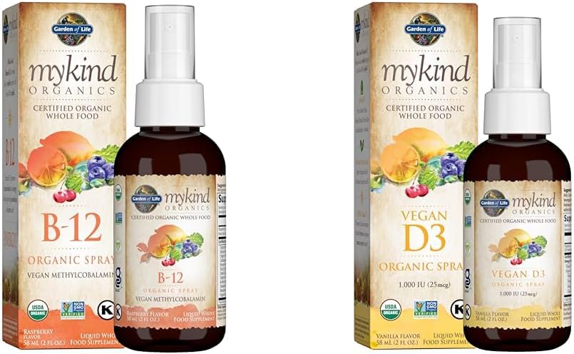 Livets have Organics B12 Vitamin - hel mad B- 12 for Metabolisme og Energi & vitamin D3 Væske 1000 IE Per Spray