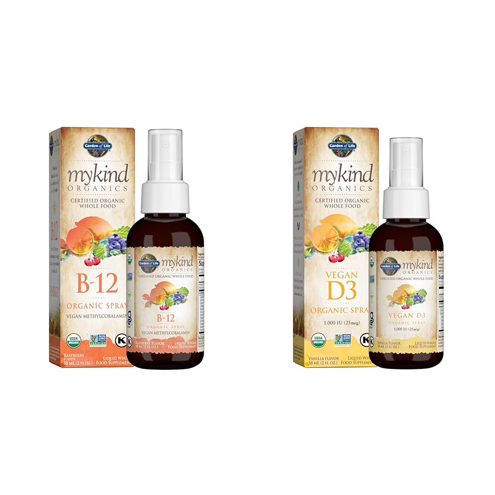 Livets have Organics B12 Vitamin - hel mad B- 12 for Metabolisme og Energi & vitamin D3 Væske 1000 IE Per Spray