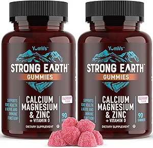 YUM-V'S Calcium, Magnesium, Zinc & Vitamin D Gummies, Cal Mag Chewable Supplement, Vegetarian Kosher Halal Natural Raspberry Flavor Gummies for Adults Women & Men - 90 Count (Pack of 2)