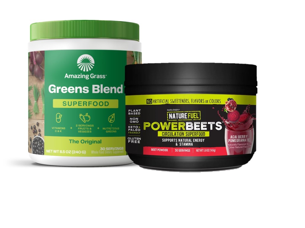 Amazing Grass Green Blend Superfood: Super Green Powder Smoothie Mix for Boost Energy, 30 Servere & Nature Fuel Power Beets Powder, Beet Root Powder, Support Natural Energy, 30 Servere