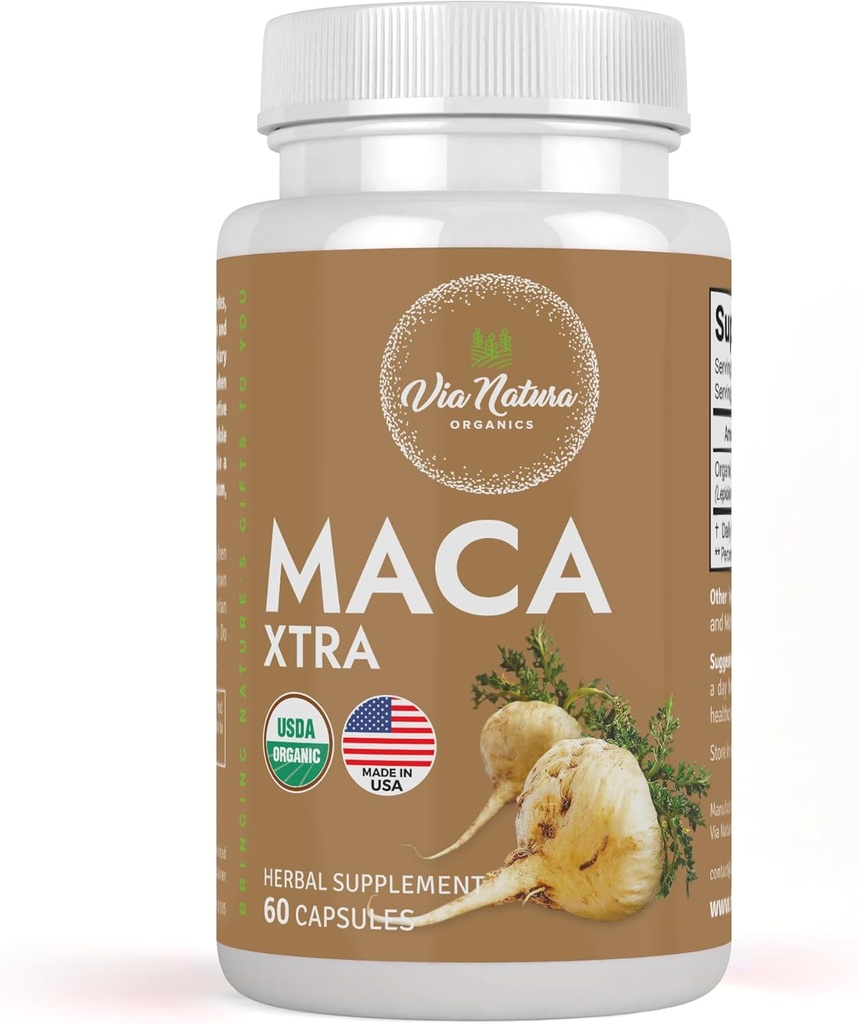 Maca Xtra Kapsler 1000mg • 124; Organic Herbal Supplement • 124; Naturlig kilde til aminosyrer Jern & Magnesium • 124; 60 Kapsler