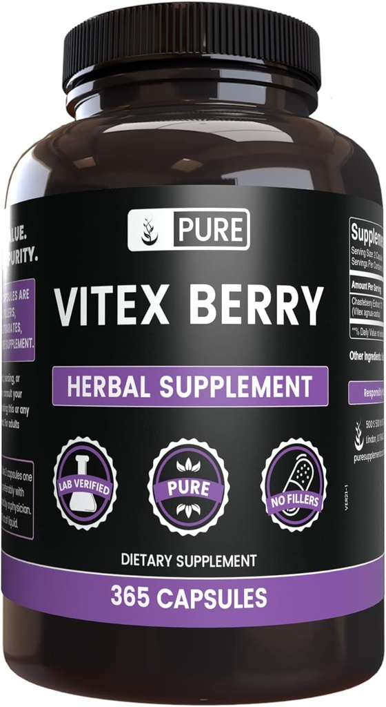 Pure Original Ingredienser Vitex Berry (Chasteberry) (365 Kapsler) Ingen Magnesium eller ris Fillers, Altid Pure, Lab Verified