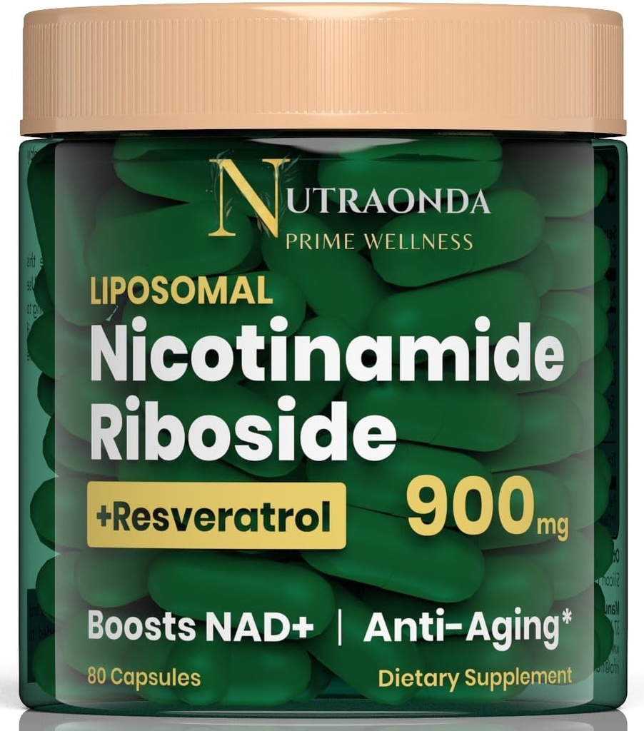 Liposomal Nicotinamid Riboside 900mg Resveratrol & Quercetin - NAD supplement Plus til anti- aging, cellulær energi & forbedre health- 80 kapsler