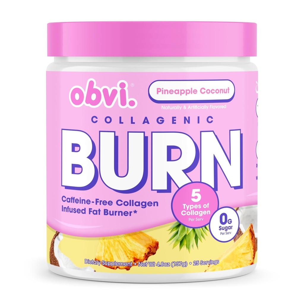Obvi Collagenic Burn Powder Name 124; Multi- Collagen Peptid Blend med GBB, Ashwagandha & Green Coffee Beeg 124; Ananas Coconut, 25 Servere