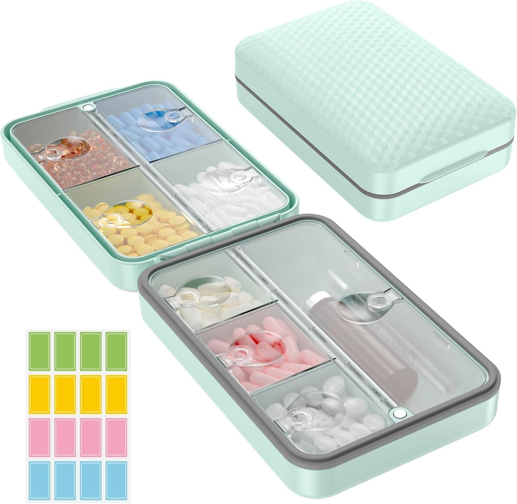 Restree Weekly Pill Organizer, Magnetisk Fugt Bevis Pill Case, Stor Kapacitet Travel Pill Box med Indre Clear Lid for Vitamin, Kosttilskud, og Daglige Medicin 8 Segment (grøn)