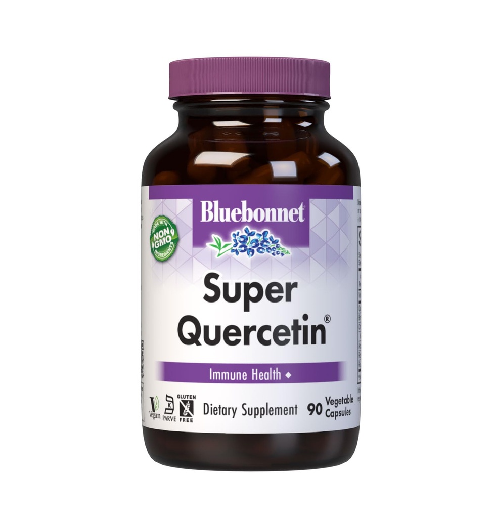 Bluebonnet BB- 553 Nutrition Super Quercetin Vegetabilske kapsler, C-vitamin Formel, Bedste for Sæson- og immunstøtte, Non GMO, Gluten Free, Soy Free, Milk Free, Kosher, White, 90 Greve (Pack of 1)