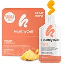 Healthycell Focus & Recall, Daily Liquid Brain Supplement for Focus & Memory - Nootropics Supplement for Koncentration & Alerness med L- Theanin, Omega-3 & Taurin - 30 Gel pakker