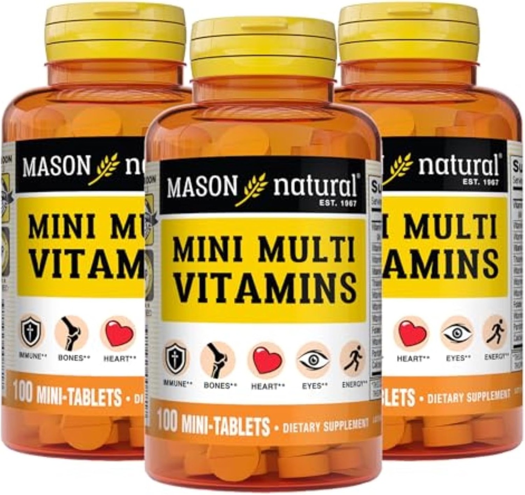 MASON NATURAL Mini Multi Vitamin, Vitaminer A, C, D3, E, B1, B2, B3, B6, B12, Folate og Calcium til total sundhed, 300 Day Supply
