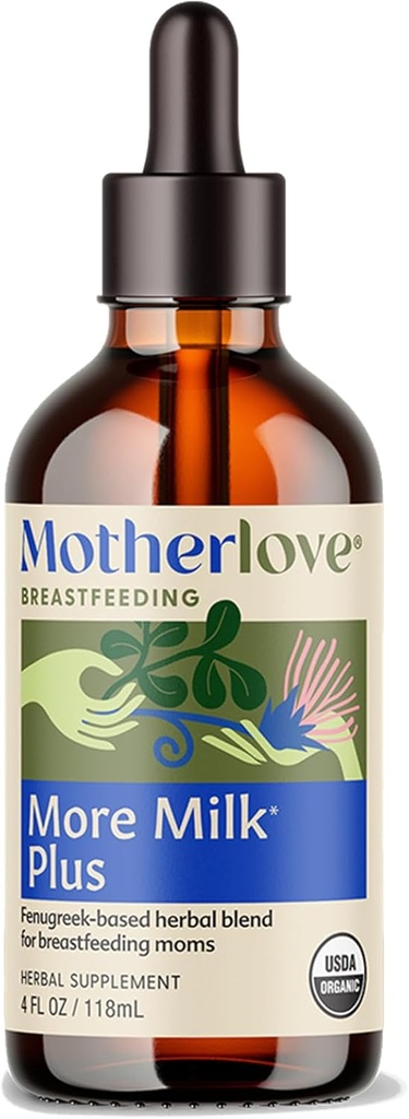 Motherlove More Milk Plus Tincture (4 oz Value Size) Fenugreek-Based Lactation Supplement to Support Breast Milk Supply—USDA Certified Organic, Vegan, Kosher, Soy-Free