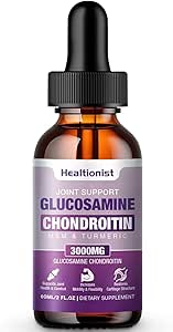 1 Pack Glucosamin Chondroitin MSM Liquid Drops, Ekstra styrke Fælles Support for voksne mænd og kvinder, Quercetin Boswelia, Bromelain, Antioxidant immunforsvar (2 Fl oz)