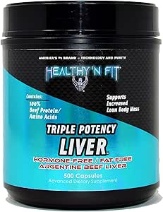 Sund 'N Fit Triple Potency Lever (500 Capsule Mega- Værdi) - Pure Argentine Desickated Beef Lever. Græs Fed, Hormon Free, Pasture Raised, Ingen Fillers.