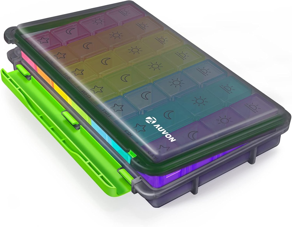 AUVON iMedassist Fugtighed- Proof Weekly Pill Organizer 4 gange om dagen, Stor 7 dages Pill Box sag med Portable Design for Rejser, Aftagelige Individuelle Containers Hold Vitaminer, Kosttilskud, Medicin