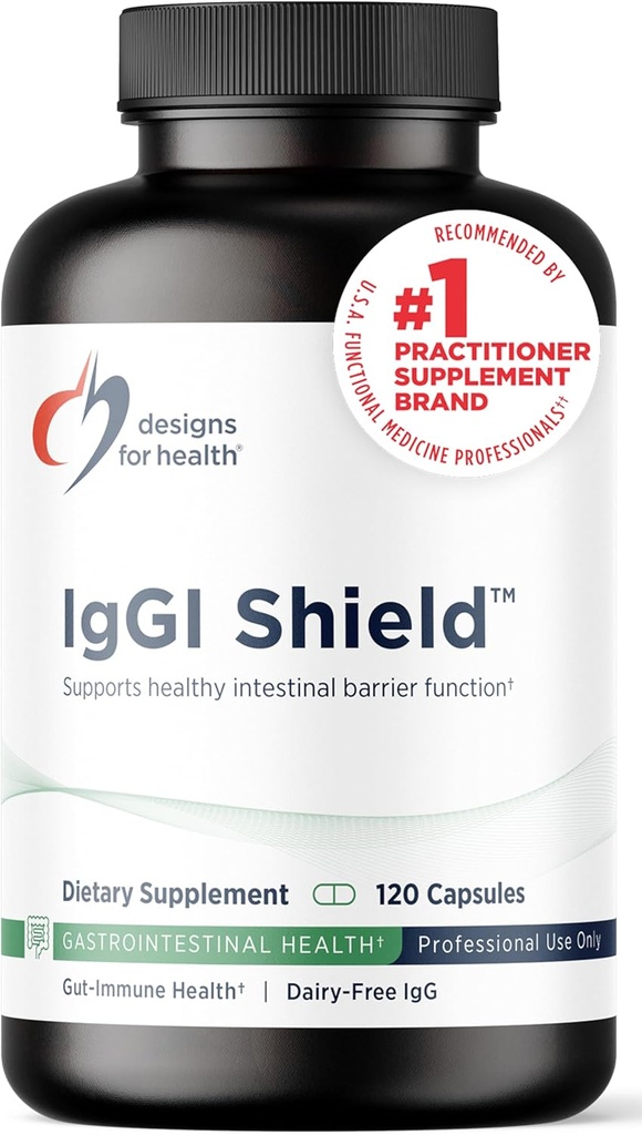 Design til sundhed IgGI Shield - Gut Health & immunforsvar pulver med Dairy- Free ImmunLin Immunoglobulin og NAG - Hjælp Bind & Fjern toksiner og Forstærkning af Intestinal Barrieren (120 kapsler)